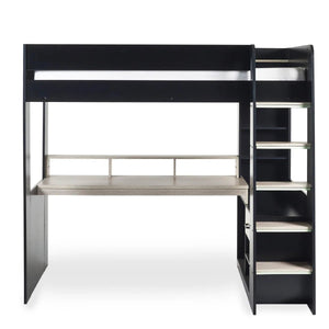 Julian Bowen Blaze Gaming High Sleeper Bed with Integrated Desk, Storage Shelving & Drawers – Black & Pale Woodgrain Finish - Sleek Furniture