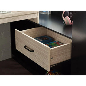 Julian Bowen Blaze Gaming High Sleeper Bed with Integrated Desk, Storage Shelving & Drawers – Black & Pale Woodgrain Finish - Sleek Furniture