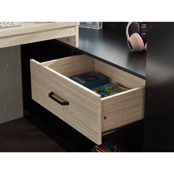 Julian Bowen Blaze Gaming High Sleeper Bed with Integrated Desk, Storage Shelving & Drawers – Black & Pale Woodgrain Finish - Sleek Furniture