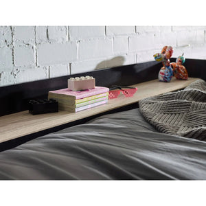 Julian Bowen Blaze Gaming High Sleeper Bed with Integrated Desk, Storage Shelving & Drawers – Black & Pale Woodgrain Finish - Sleek Furniture