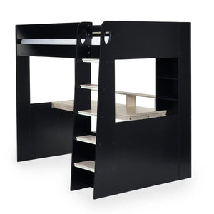 Julian Bowen Blaze Gaming High Sleeper Bed with Integrated Desk, Storage Shelving & Drawers – Black & Pale Woodgrain Finish - Sleek Furniture