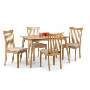 Julian Bowen Boden Oak Veneer Rectangular Dining Table with Tapered Legs, Natural Oak Finish, Seats Up to 4 - Sleek Furniture