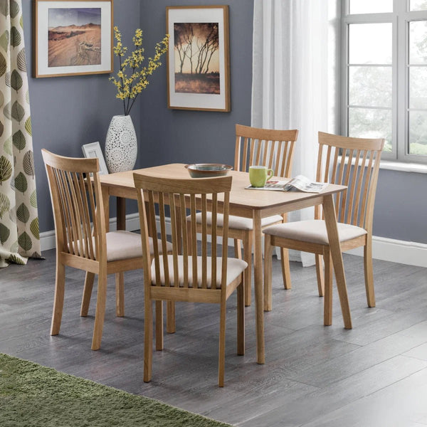 Julian Bowen Boden Oak Veneer Rectangular Dining Table with Tapered Legs, Natural Oak Finish, Seats Up to 4 - Sleek Furniture