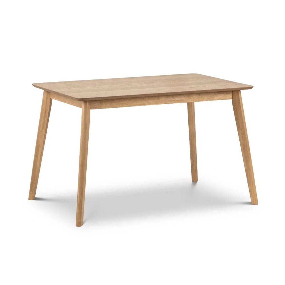 Julian Bowen Boden Oak Veneer Rectangular Dining Table with Tapered Legs, Natural Oak Finish, Seats Up to 4 - Sleek Furniture
