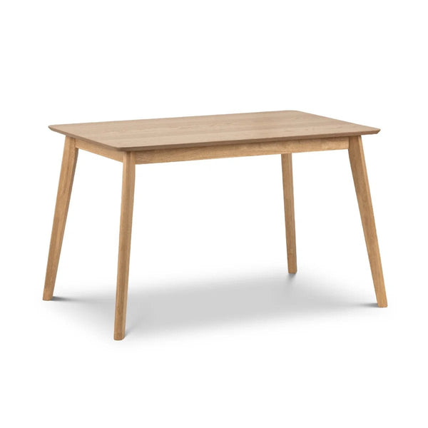 Julian Bowen Boden Oak Veneer Rectangular Dining Table with Tapered Legs, Natural Oak Finish, Seats Up to 4 - Sleek Furniture