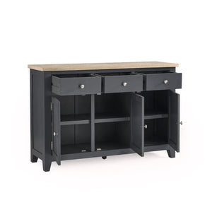 Julian Bowen Bordeaux Dark Grey Parquet Sideboard – Rustic Wooden Storage Cabinet with Spacious Shelves & Cupboards - Sleek Furniture