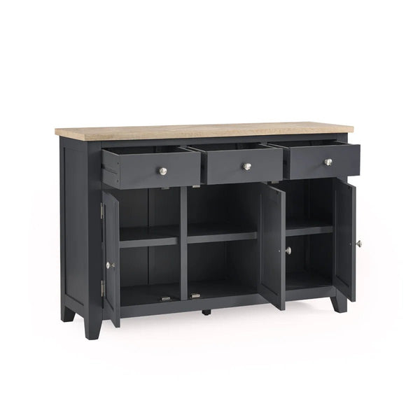Julian Bowen Bordeaux Dark Grey Parquet Sideboard – Rustic Wooden Storage Cabinet with Spacious Shelves & Cupboards - Sleek Furniture