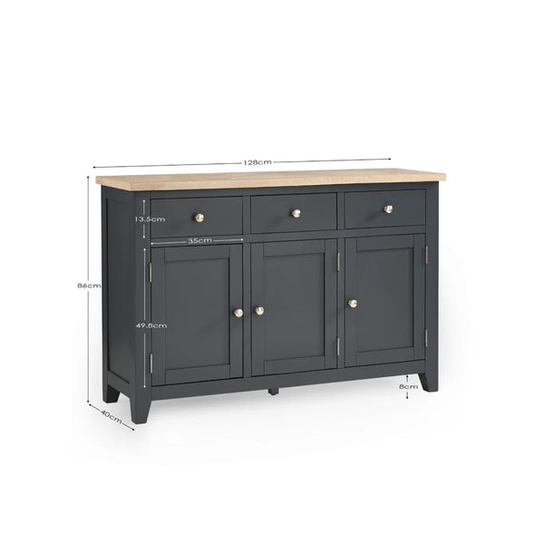 Julian Bowen Bordeaux Dark Grey Parquet Sideboard – Rustic Wooden Storage Cabinet with Spacious Shelves & Cupboards - Sleek Furniture