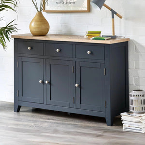 Julian Bowen Bordeaux Dark Grey Parquet Sideboard – Rustic Wooden Storage Cabinet with Spacious Shelves & Cupboards - Sleek Furniture