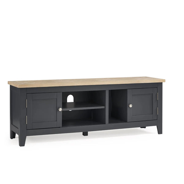 Julian Bowen Bordeaux Dark Grey Parquet TV Unit – Wooden Entertainment Stand with Storage for Living Room - Sleek Furniture