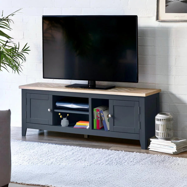 Julian Bowen Bordeaux Dark Grey Parquet TV Unit – Wooden Entertainment Stand with Storage for Living Room - Sleek Furniture