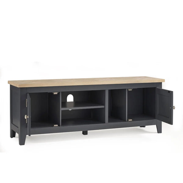 Julian Bowen Bordeaux Dark Grey Parquet TV Unit – Wooden Entertainment Stand with Storage for Living Room - Sleek Furniture