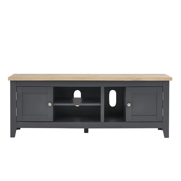 Julian Bowen Bordeaux Dark Grey Parquet TV Unit – Wooden Entertainment Stand with Storage for Living Room - Sleek Furniture