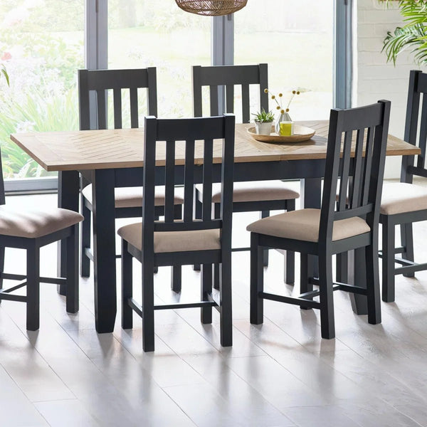 Julian Bowen Bordeaux Grey Extending Dining Table with Parquet Top & Butterfly Extension - Sleek Furniture