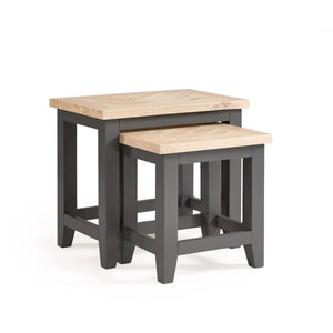 Julian Bowen Bordeaux Nest of Tables – Dark Grey Lacquered Finish with Parquet Detailing - Sleek Furniture