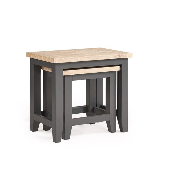Julian Bowen Bordeaux Nest of Tables – Dark Grey Lacquered Finish with Parquet Detailing - Sleek Furniture