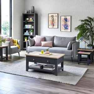 Julian Bowen Bordeaux Nest of Tables – Dark Grey Lacquered Finish with Parquet Detailing - Sleek Furniture