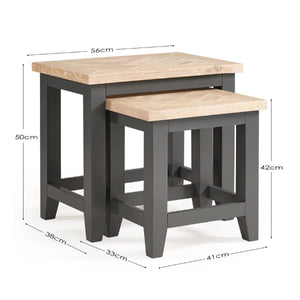 Julian Bowen Bordeaux Nest of Tables – Dark Grey Lacquered Finish with Parquet Detailing - Sleek Furniture