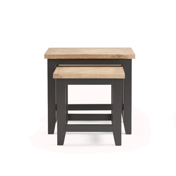 Julian Bowen Bordeaux Nest of Tables – Dark Grey Lacquered Finish with Parquet Detailing - Sleek Furniture