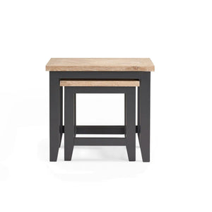 Julian Bowen Bordeaux Nest of Tables – Dark Grey Lacquered Finish with Parquet Detailing - Sleek Furniture