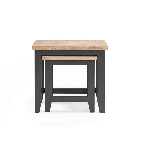 Julian Bowen Bordeaux Nest of Tables – Dark Grey Lacquered Finish with Parquet Detailing - Sleek Furniture