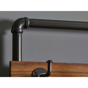 Julian Bowen Boston Industrial Hallway Stand with Storage Bench, Solid Elm Wood Seat, 5 Coat Hooks & Powder-Coated Steel Frame, Mocha Finish - Sleek Furniture