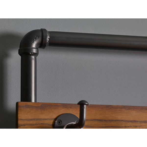 Julian Bowen Boston Industrial Hallway Stand with Storage Bench, Solid Elm Wood Seat, 5 Coat Hooks & Powder-Coated Steel Frame, Mocha Finish - Sleek Furniture