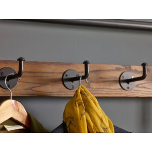 Julian Bowen Boston Industrial Hallway Stand with Storage Bench, Solid Elm Wood Seat, 5 Coat Hooks & Powder-Coated Steel Frame, Mocha Finish - Sleek Furniture