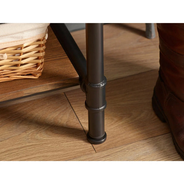 Julian Bowen Boston Industrial Hallway Stand with Storage Bench, Solid Elm Wood Seat, 5 Coat Hooks & Powder-Coated Steel Frame, Mocha Finish - Sleek Furniture