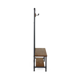 Julian Bowen Boston Industrial Hallway Stand with Storage Bench, Solid Elm Wood Seat, 5 Coat Hooks & Powder-Coated Steel Frame, Mocha Finish - Sleek Furniture