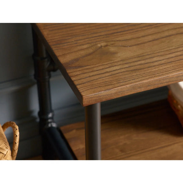 Julian Bowen Boston Industrial Hallway Stand with Storage Bench, Solid Elm Wood Seat, 5 Coat Hooks & Powder-Coated Steel Frame, Mocha Finish - Sleek Furniture