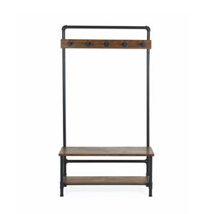 Julian Bowen Boston Industrial Hallway Stand with Storage Bench, Solid Elm Wood Seat, 5 Coat Hooks & Powder-Coated Steel Frame, Mocha Finish - Sleek Furniture