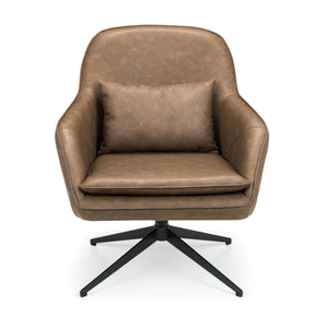 Julian Bowen Bowery 360° Swivel Accent Chair in Brown Faux Leather with Black Metal Base – Modern Industrial Lounge Chair - Sleek Furniture