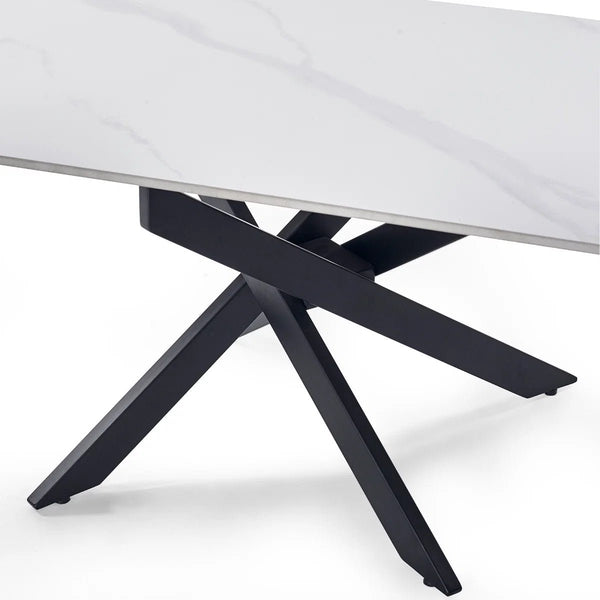 Julian Bowen Bradley Rectangular White Marble Effect Ceramic Top Coffee Table with Black Powder-Coated Steel Spider Legs – Modern Living Room Centre Table (110 x 60 x 45 cm) - Sleek Furniture