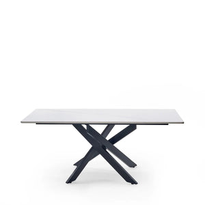Julian Bowen Bradley Rectangular White Marble Effect Ceramic Top Coffee Table with Black Powder-Coated Steel Spider Legs – Modern Living Room Centre Table (110 x 60 x 45 cm) - Sleek Furniture
