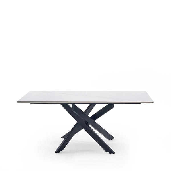 Julian Bowen Bradley Rectangular White Marble Effect Ceramic Top Coffee Table with Black Powder-Coated Steel Spider Legs – Modern Living Room Centre Table (110 x 60 x 45 cm) - Sleek Furniture