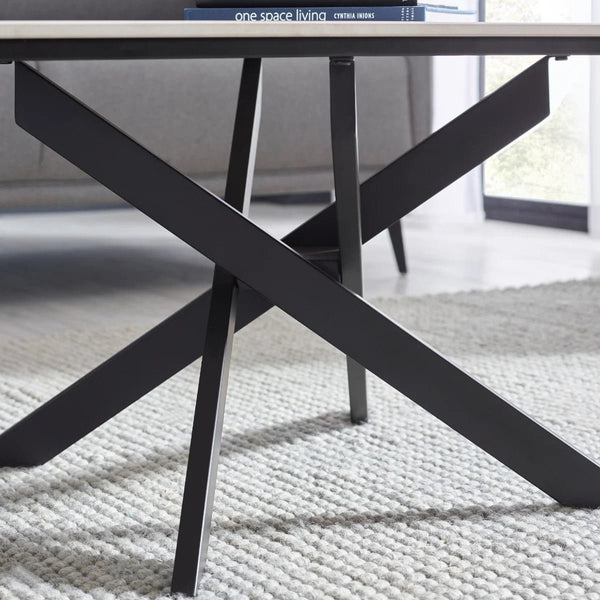 Julian Bowen Bradley Rectangular White Marble Effect Ceramic Top Coffee Table with Black Powder-Coated Steel Spider Legs – Modern Living Room Centre Table (110 x 60 x 45 cm) - Sleek Furniture