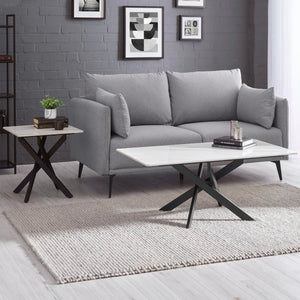 Julian Bowen Bradley Rectangular White Marble Effect Ceramic Top Coffee Table with Black Powder-Coated Steel Spider Legs – Modern Living Room Centre Table (110 x 60 x 45 cm) - Sleek Furniture