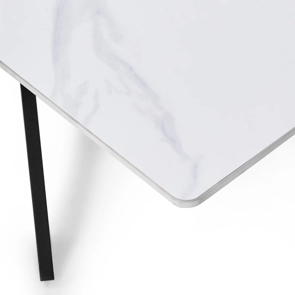 Julian Bowen Bradley Rectangular White Marble Effect Ceramic Top Coffee Table with Black Powder-Coated Steel Spider Legs – Modern Living Room Centre Table (110 x 60 x 45 cm) - Sleek Furniture