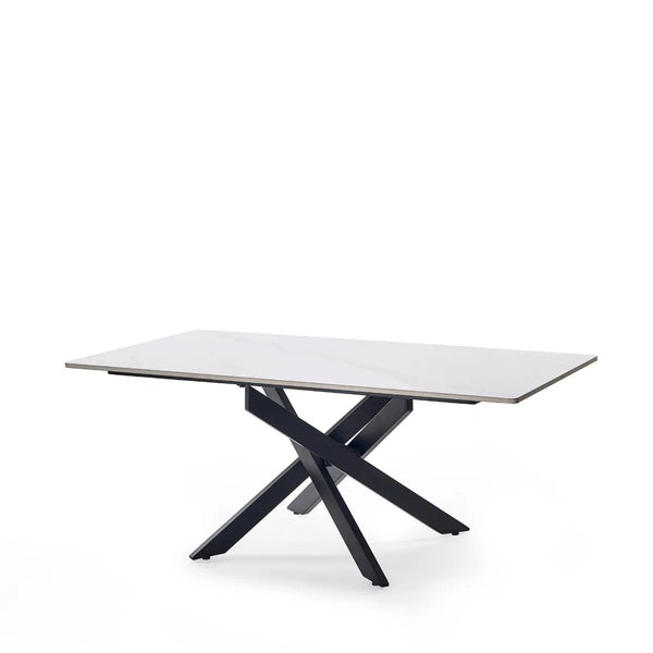 Julian Bowen Bradley Rectangular White Marble Effect Ceramic Top Coffee Table with Black Powder-Coated Steel Spider Legs – Modern Living Room Centre Table (110 x 60 x 45 cm) - Sleek Furniture