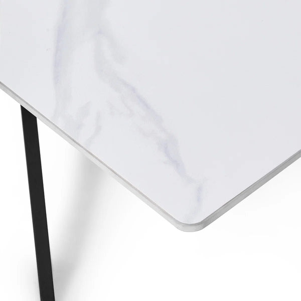 Julian Bowen Bradley Rectangular White Marble Effect Ceramic Top Coffee Table with Black Powder-Coated Steel Spider Legs – Modern Living Room Centre Table (110 x 60 x 45 cm) - Sleek Furniture