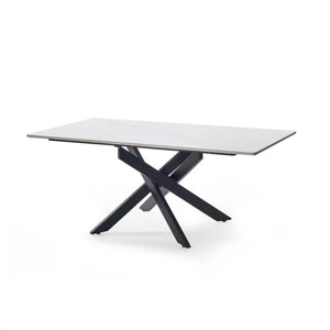 Julian Bowen Bradley Rectangular White Marble Effect Ceramic Top Coffee Table with Black Powder-Coated Steel Spider Legs – Modern Living Room Centre Table (110 x 60 x 45 cm) - Sleek Furniture