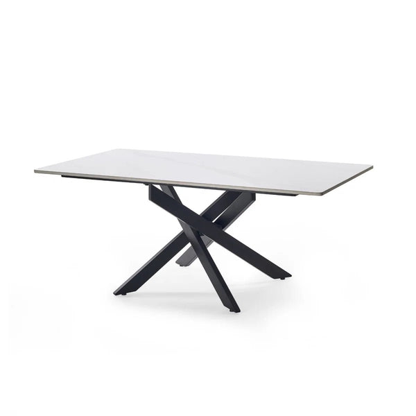 Julian Bowen Bradley Rectangular White Marble Effect Ceramic Top Coffee Table with Black Powder-Coated Steel Spider Legs – Modern Living Room Centre Table (110 x 60 x 45 cm) - Sleek Furniture
