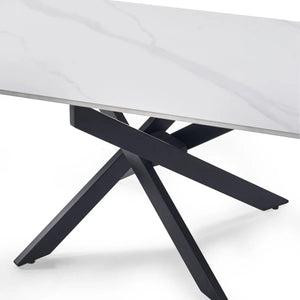 Julian Bowen Bradley Rectangular White Marble Effect Ceramic Top Coffee Table with Black Powder-Coated Steel Spider Legs – Modern Living Room Centre Table (110 x 60 x 45 cm) - Sleek Furniture