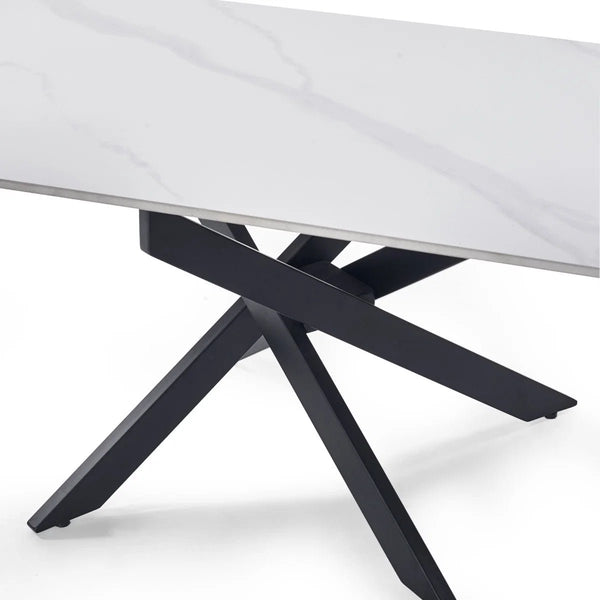 Julian Bowen Bradley Rectangular White Marble Effect Ceramic Top Coffee Table with Black Powder-Coated Steel Spider Legs – Modern Living Room Centre Table (110 x 60 x 45 cm) - Sleek Furniture