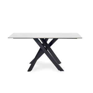Julian Bowen Bradley White Marble Effect Ceramic Dining Table with Black Spider Steel Legs – 160cm Modern Luxury Dining Table - Sleek Furniture