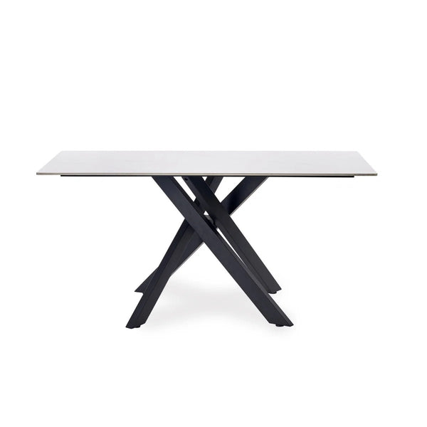 Julian Bowen Bradley White Marble Effect Ceramic Dining Table with Black Spider Steel Legs – 160cm Modern Luxury Dining Table - Sleek Furniture