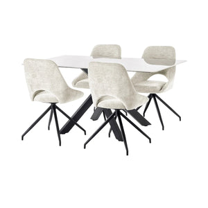 Julian Bowen Bradley White Marble Effect Ceramic Dining Table with Black Spider Steel Legs – 160cm Modern Luxury Dining Table - Sleek Furniture