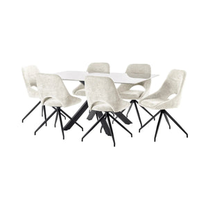 Julian Bowen Bradley White Marble Effect Ceramic Dining Table with Black Spider Steel Legs – 160cm Modern Luxury Dining Table - Sleek Furniture