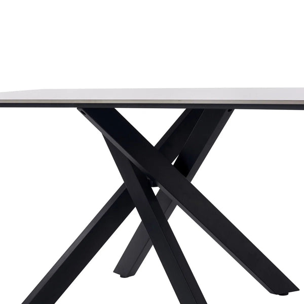 Julian Bowen Bradley White Marble Effect Ceramic Dining Table with Black Spider Steel Legs – 160cm Modern Luxury Dining Table - Sleek Furniture